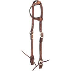 Tough-1 Grooming & Care Tough-1 Leather Single Ear Headstall/Basket Stamp Brn Brown