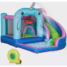 Jumping Toys OutSunny Narwhal 5-in-1 Large Inflatable Bounce House, Inflatable Water Slide Open Miscellaneous Open Miscellaneous