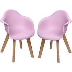 Set of 2 Kids' Chairs with Modern Plastic Seat and Beech Legs Pink Gift Mark