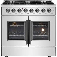 Freestanding dual fuel cooker Forno Galiano French Door Double Oven Dual Fuel Range 6 Burners Silver