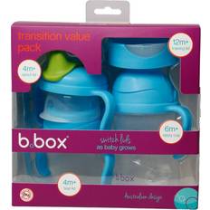 b.box Transition Value Pack, 4 Cups in 1, Taking Bubs from Bottle Feeding to Toddler Training, Set includes Teat Lid, Spout Lid, Sippy Cup Straw Lid and Training Lid, Color: Blueberry