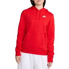 Red - Women Sweaters Nike Sportswear Club Fleece Women's Pullover Hoodie - University Red/White