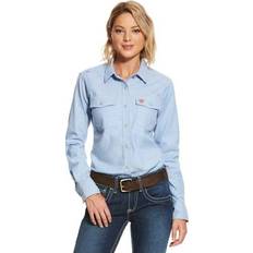 Equestrian T-shirts Ariat Women's FR Solid DuraStretch Snap Work Shirt in Blue
