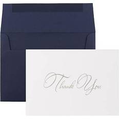 Jam Paper Thank You Card Sets Silver Script w/ Navy Blue Envelopes 25/Pack
