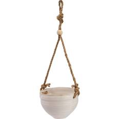 Storied Home White Hanging Planter with Wood Beaded