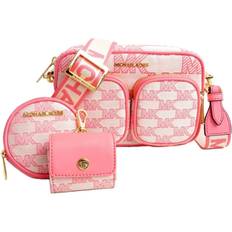 Michael Kors Hamilton Medium Vanilla MK Signature Pink Satchel Crossbody  Handbag