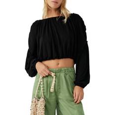 Blouses on sale Free People Women's In Dream Ruched Linen Blend Top Black