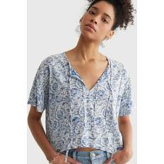 Lucky Brand Pintucked High-low Top In Indigo Multi