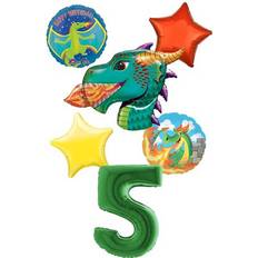 Fire breathing dragon party supplies 5th birthday balloon bouquet decorations