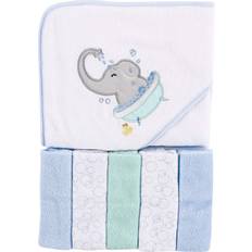 Luvable Friends hooded towel with five washcloths, elephant bath, one size