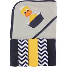 Luvable Friends baby unisex hooded towel with five washcloths, duck, one size