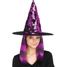 Lilla Hodeplagg Fun World Women Flip Sequin Purple Witch Hat