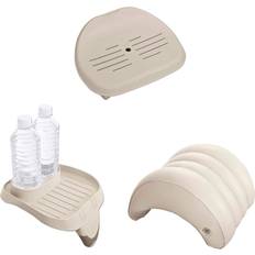 Intex Inflatable Hot Tub Seat Attachable Cup Holder, Inflatable Head Rest, Tan