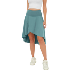 Halara Breezeful High Waisted Asymmetric Ruffle High Low Flowy 2-in-1 Quick Dry Dance Skirt - Mineral Blue