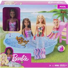 Dolls & Doll Houses Barbie Doll Brunette & Pool Playset with Slide & Accessories