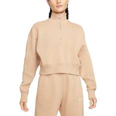 Nike Overdeler Nike Sportswear Phoenix Fleece ekstra stor, kort sweatshirt med halv glidelås til dame Brun