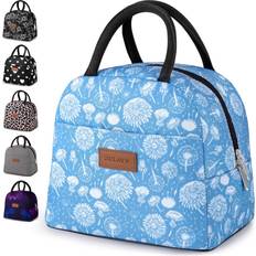 Zulay Kitchen Reusable Insulated Lunch Tote Bag Blue Wildflower