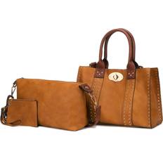 MKF Collection Women s Elissa Satchel Handbag with Pouch and Coin Purse Set 3-Piece Mustard Brown