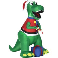 Party Supplies Homcom 70.75 Christmas Inflatables Dinosaur with Hat Yard Decoration