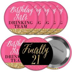 Big Dot of Happiness Finally 21 Girl 3 inch 21st Birthday Party Badge Pinback Buttons Set 8