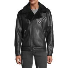 Guess Men Outerwear Guess mens asymmetrical faux leather jacket black