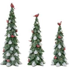 Melrose Set of 3 Frosted Cardinal Pine Christmas Tree