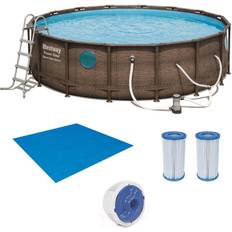Swimming Pools & Accessories Bestway 16ft x 16ft x 48in Power Steel Swim Vista Pool Set with Cartridge Filter Brown