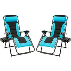 Camping Premier Sun-Ray 2pc Padded Zero Gravity Chair Set Turquoise & Black