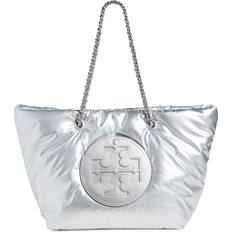 Silver Bags Tory Burch Ella Metallic Chain Soft Tote Bag - Silver