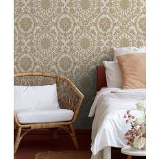Vinyl Wall Coverings Wallpaper RoomMates Grey Taupe and Gold Boho Baroque Damask Peel and Stick Wallpaper