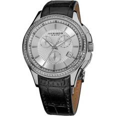 Akribos XXIV s Water-resistant Chronograph Step-dial Leather-Silver-Tone