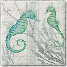 CounterArt Absorbent Stone Tumbled Tile Beach Therapy Seahorses Coaster