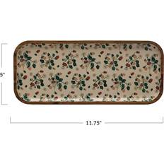 Storied Home Floral Pattern Enameled Acacia Wood Serving Tray