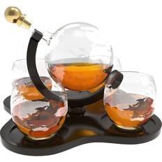 Chef's Star s Globe Decanter with 4 Etched Globe Whiskey Carafe