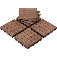 Bricks & Paving Yaheetech 11pcs 12 x 12" patio pavers interlocking wood brown