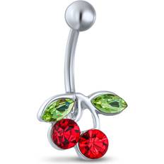 crystal cherry branch bar navel belly ring 316l stainless steel