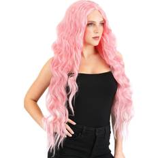 Women's light pink long wavy wig