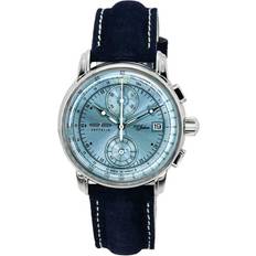 Zeppelin Uhren Zeppelin 100 jahre chronograph lederarmband ice blau zifferblatt 86704