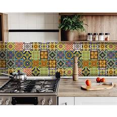 Homeroots 400041 5 Euro Green Mosaic Peel & Stick Removable Tiles