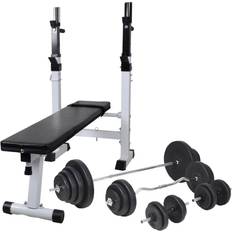 Exercise Bench Set vidaXL Workout Bench with Weight Rack, Barbell and Dumbbell Set 264.6 lb