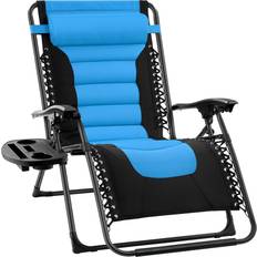 Best Choice Products Camping Chairs Best Choice Products Oversized Padded Zero Gravity Folding Outdoor Patio Recliner w/ Headrest Side Tray Black/Sky Blue