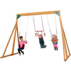 Creative Cedar Designs Trailside Complete Wood Swing Set with Red Playset Accessories