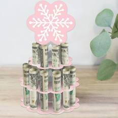 Big Dot of Happiness Pink winter wonderland birthday baby shower money holder cash cake