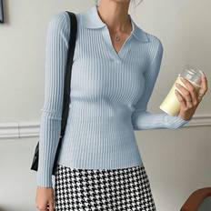 Shein Solid Ribbed Knit Sweater