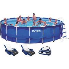 18ft pool Intex 18ft x 48in Metal Frame Above Ground Round Family Swimming Pool Set & Pump Blue