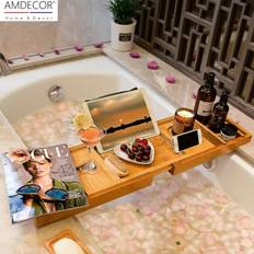 Shower Baskets, Caddies & Soap Shelves iMounTEK Bamboo bathtub tub bath tray rack