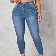Shein Plus High Waist Raw Cut Skinny Jeans