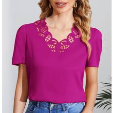 Shein Solid Scallop Trim Cut Out Blouse
