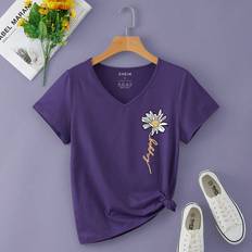 Shein Floral And Letter Graphic Tee