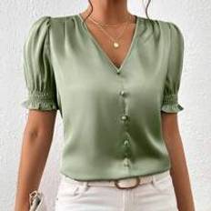 Shein Puff Sleeve Button Front Blouse